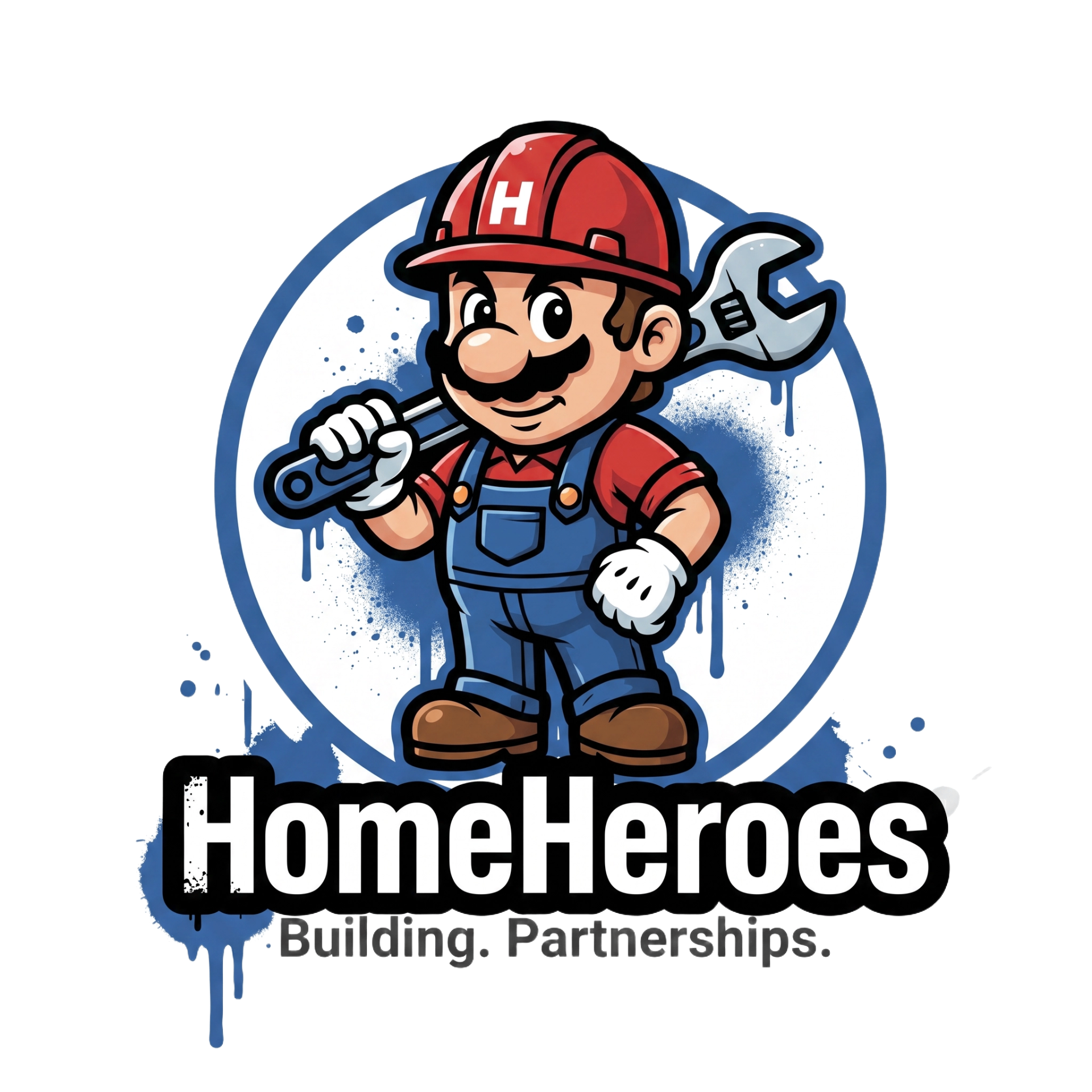 HomeHeroes Maskottchen mit Bauhelm und Schraubenschlüssel